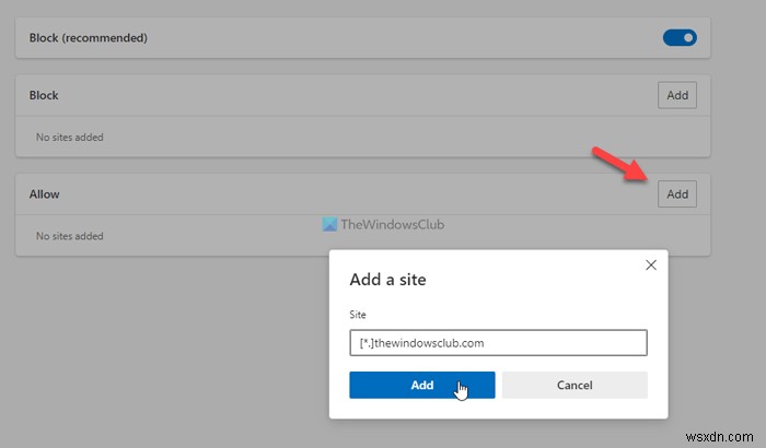 How to allow or block pop-up windows on specific sites in Edge