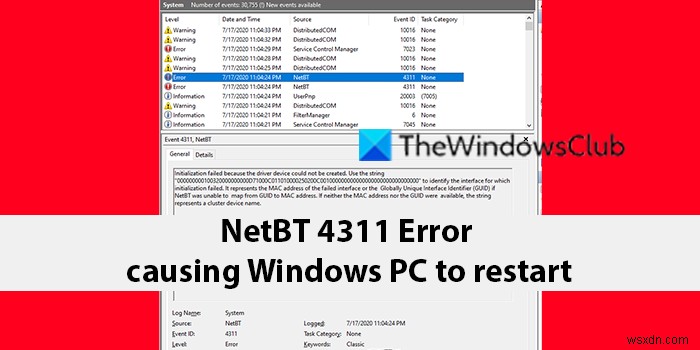 Fix NetBT Error 4311 causing Windows PC to restart