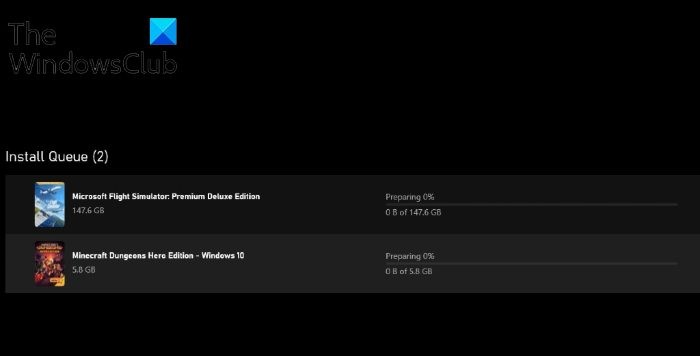 Xbox App Game Installation gets stuck on Preparing 0%