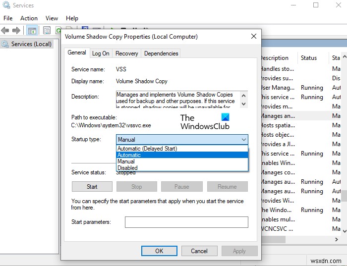 The VSS service is shutting down due to idle timeout