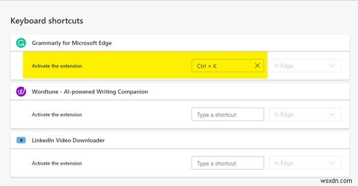 How to set Keyboard Shortcuts for Chrome or Edge Extensions