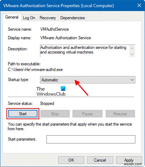 The VMware Authorization Service is not running