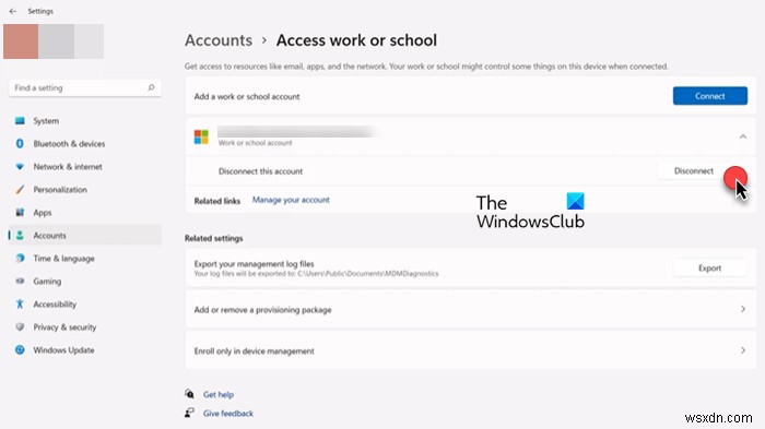 How to remove Work or School account in Windows 11/10