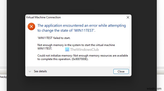 Not enough memory in the system to start the virtual machine