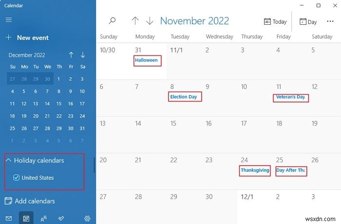 How to add National Holidays to Calendar App in Windows 11/10