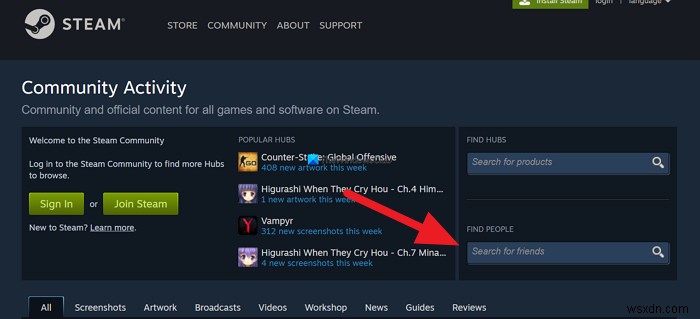 How to search for users on Steam