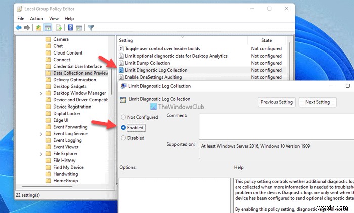 How to limit Diagnostic Log Collection in Windows 11/10