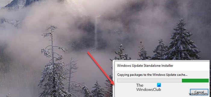 Windows Update stuck at Copying packages to the Windows Update cache