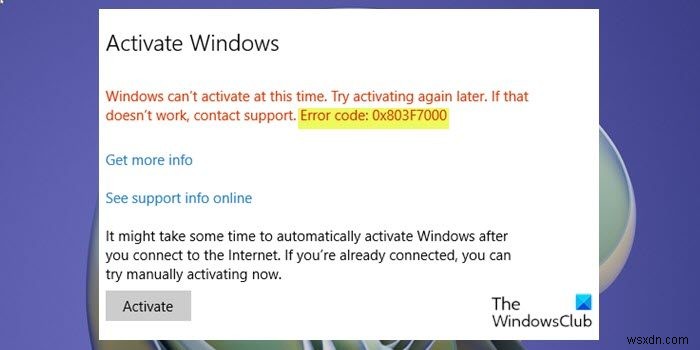 Fix Windows Activation error code 0x803F7000 or 0x803F7001