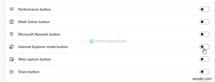 How to add or remove Internet Explorer mode button on Edge toolbar