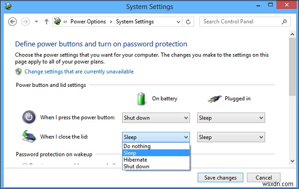 Choose what closing the Laptop Lid does: Shutdown, Hibernate, Sleep, Nothing