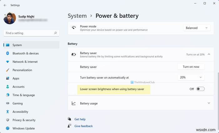 Prevent Windows from decreasing brightness when using Battery Saver