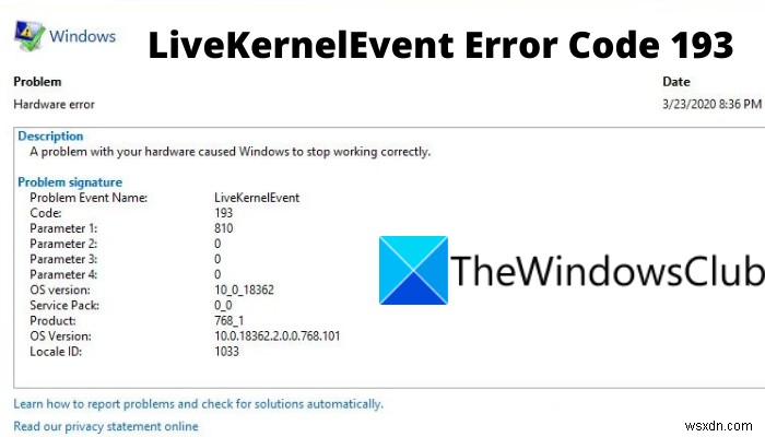 Fix LiveKernelEvent Error Code 193 on Windows computer