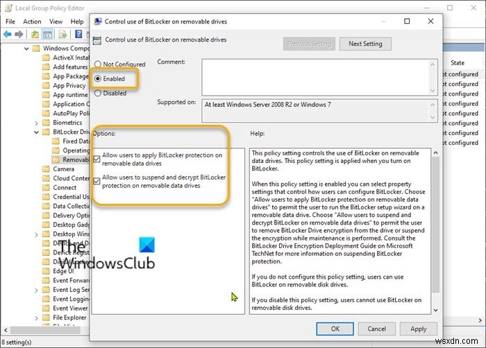 How to Turn On or Off the use of BitLocker on Removable Data Drives in Windows 10