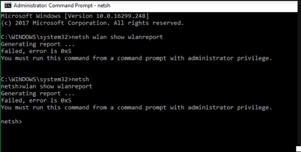 Wireless network report fails with error 0x2 or 0x5 on Windows 11/10