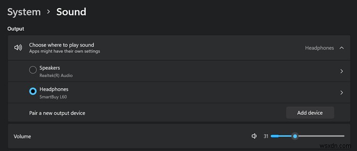 How to change Default Sound Output Device in Windows 11/10