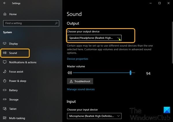 How to change Default Sound Output Device in Windows 11/10