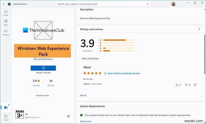 What is Windows Web Experience Pack in Microsoft Store?