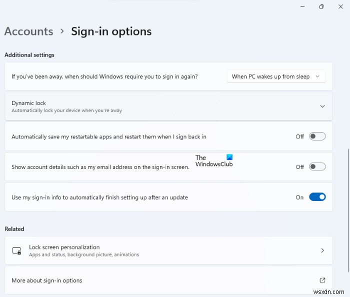 User Accounts Settings in Windows 11