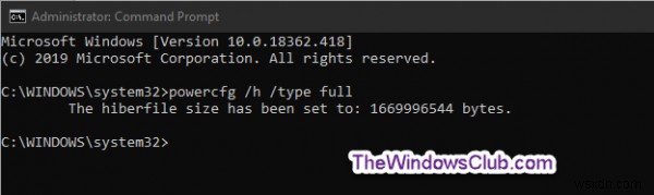 How to specify Hiberfile Type as Full or Reduced in Windows 11/10