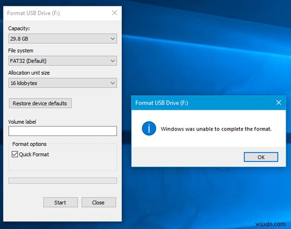 Windows was unable to complete the format – SD card, USB drive, External disk
