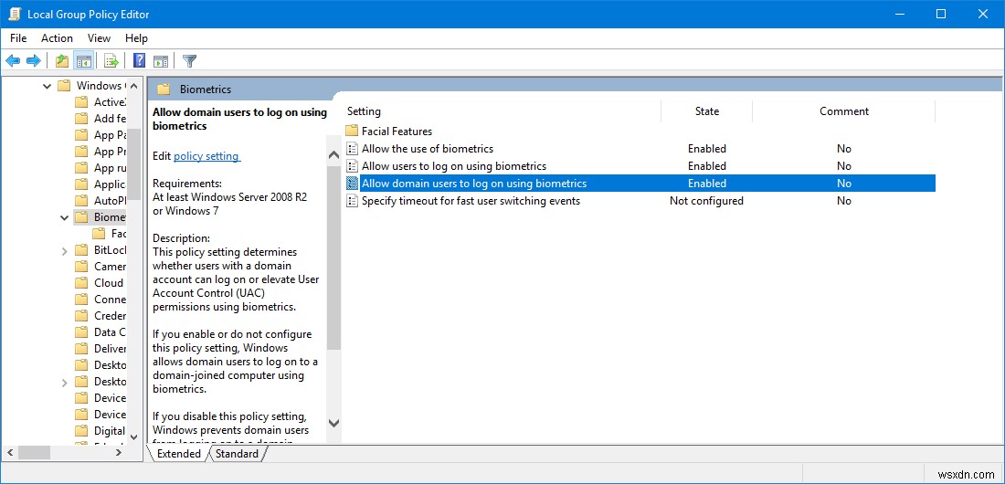 Disable or Enable Biometrics Sign In on Windows joined to a Domain