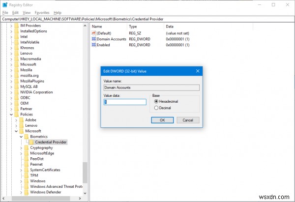 Disable or Enable Biometrics Sign In on Windows joined to a Domain