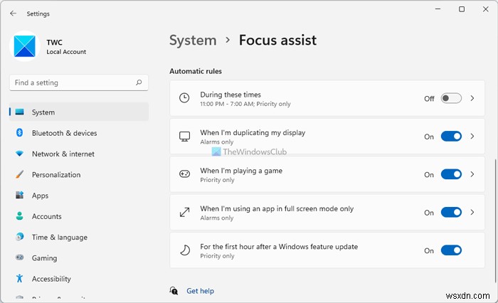 How to use Focus assist Automatic rules in Windows 11