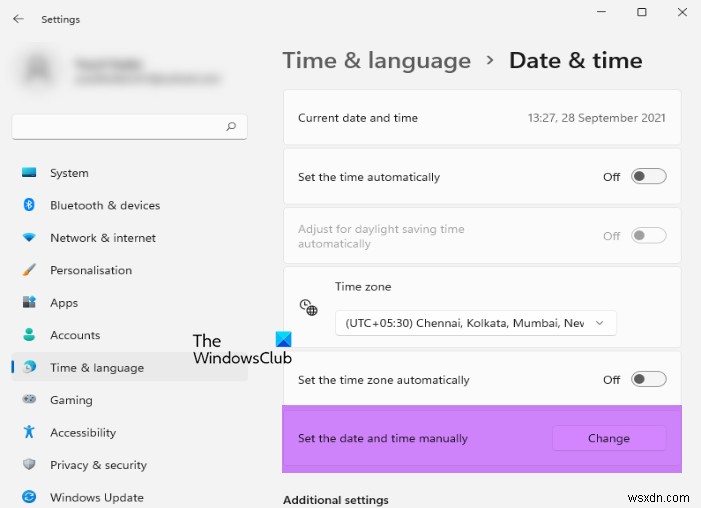 How to change or sync Time in Windows 11