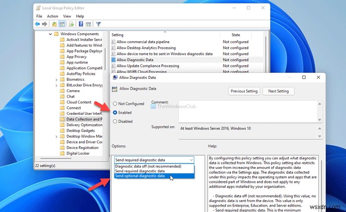 Your organization prevents sending optional diagnostic data to Microsoft