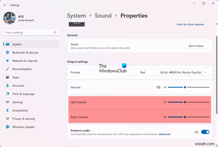 Adjust Sound Balance for Left and Right channel in Windows 11/10