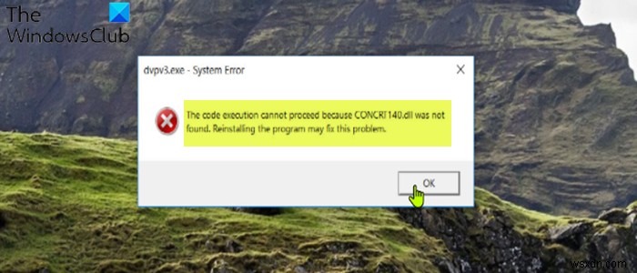 The code execution cannot proceed because CONCRT140.dll was not found