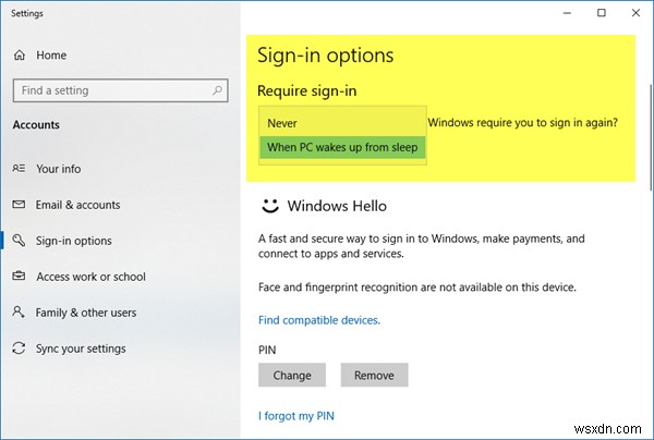 How to disable login after Sleep in Windows 11/10