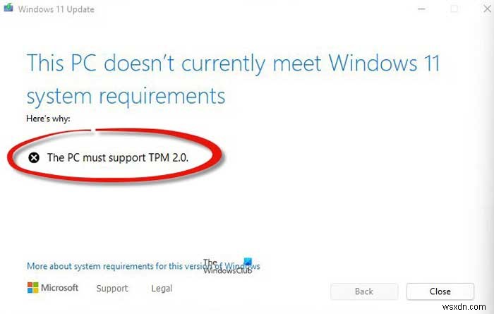 The PC must support TPM 2.0 error while installing Windows 11