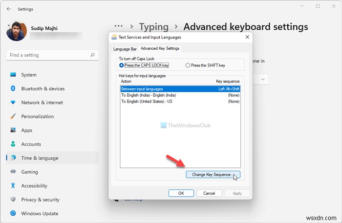 How to change Key Sequence to Change Input Language in Windows 11