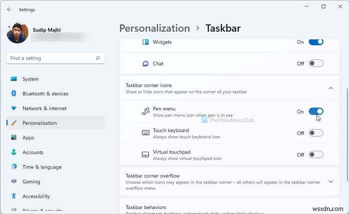 How to show the Pen Menu Taskbar Icon on Windows 11