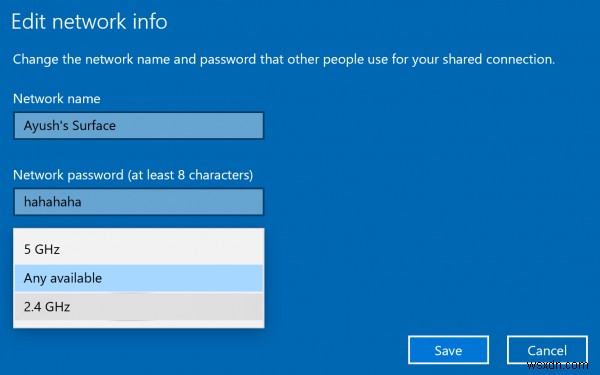 How to set the Broadcast band for Mobile Hotspot on Windows 11/10