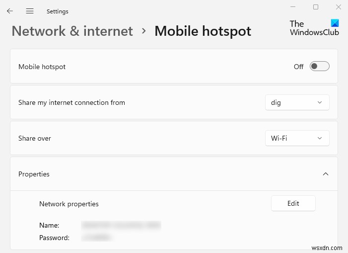 Create Mobile Hotspot; Change Hotspot Name & Password in Windows 11/10