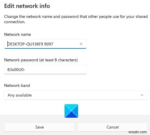 Create Mobile Hotspot; Change Hotspot Name & Password in Windows 11/10