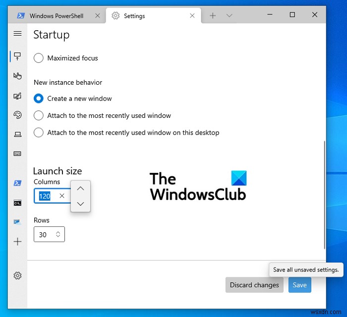 How to change default Height and Width of Windows Terminal window
