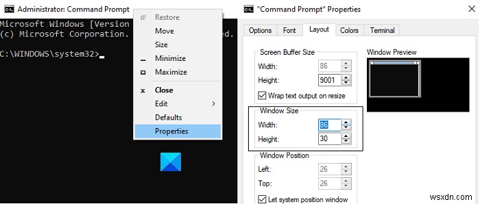 How to change default Height and Width of Windows Terminal window