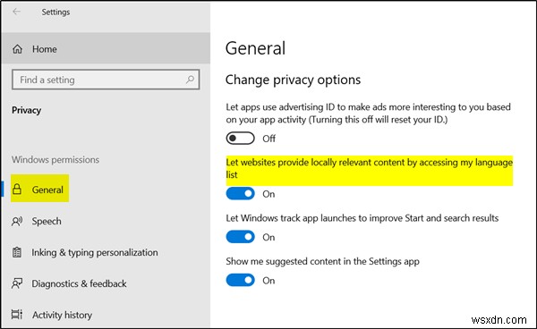 Do Not Let websites show me locally relevant content by accessing my language list