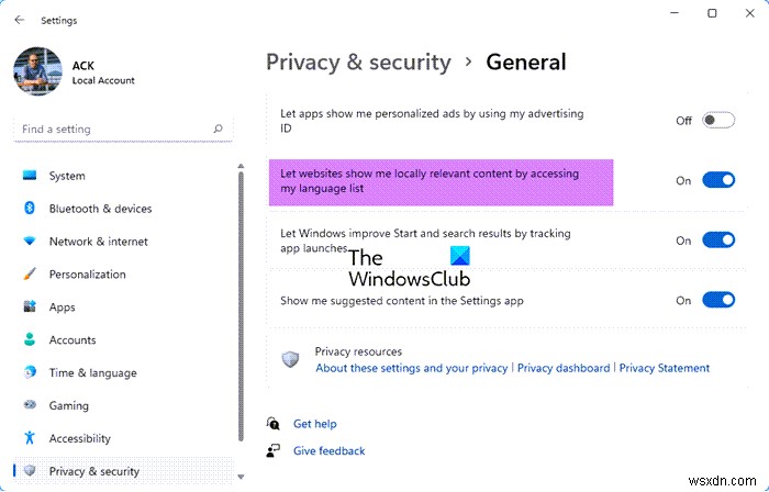 Do Not Let websites show me locally relevant content by accessing my language list