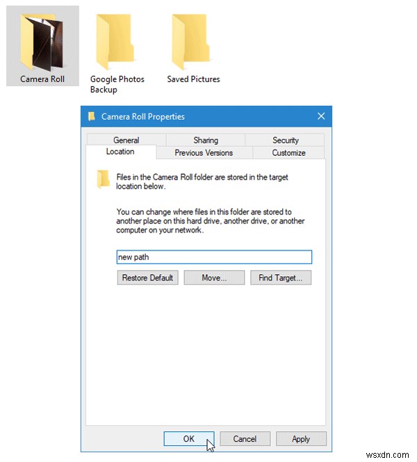 How to Move or Remove Camera Roll and Saved Pictures folders in Windows 11/10