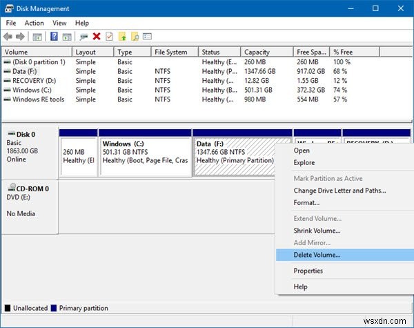 How to delete a Volume or Drive Partition in Windows 11/10