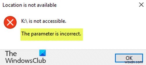 Drive is not accessible, The parameter is incorrect on Windows 11/10