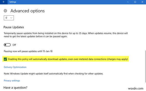 Allow Windows Updates to be downloaded automatically over Metered Connections