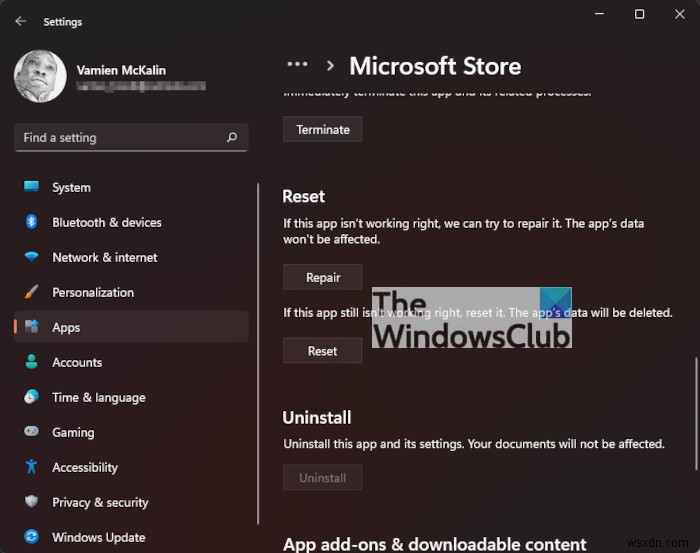 How to Reset or Repair Microsoft Store apps via Windows Settings