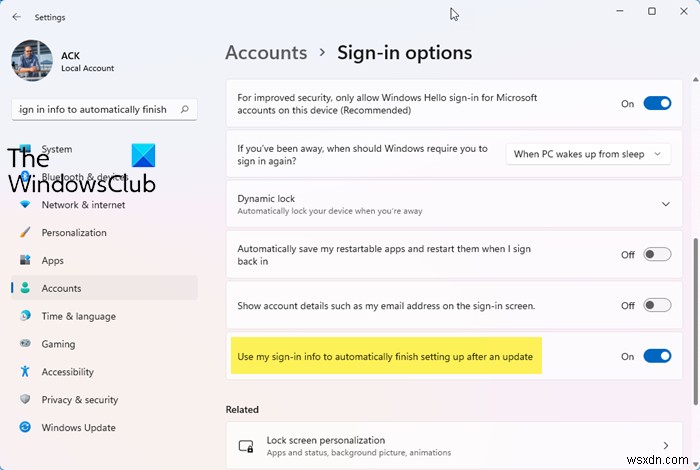 How to enable Auto login after Windows Update in Windows 11/10