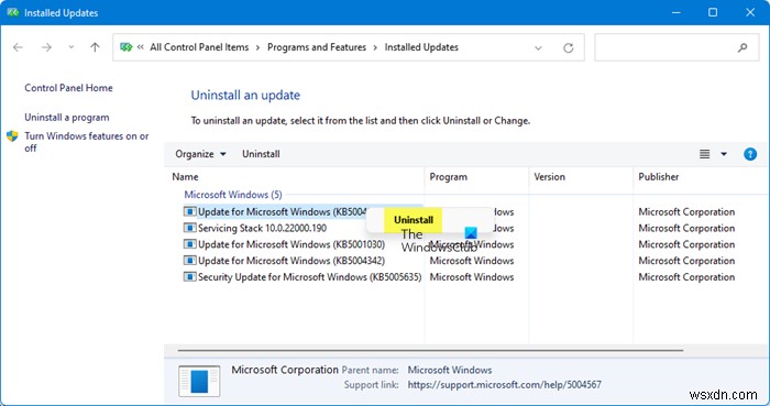 How to uninstall Windows Updates in Windows 11/10